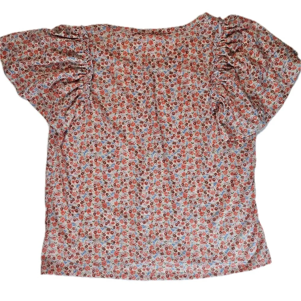 LC Lauren Conrad Floral Blouse Womens Large Multicolor Flutter Sleeve Boho Top - Picture 2 of 5